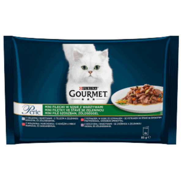GOURMET PERLE cat Multipack v šťave so zeleninou kapsičky pre mačky 4x85g