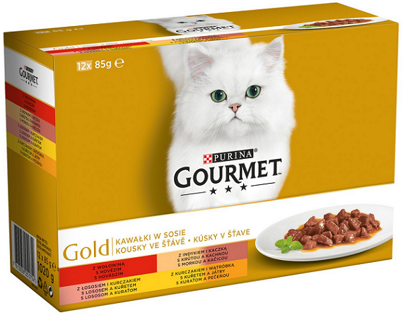 E-shop GOURMET GOLD Multipack hovädzie, morka, losos, kura konzervy pre mačky 12x85g