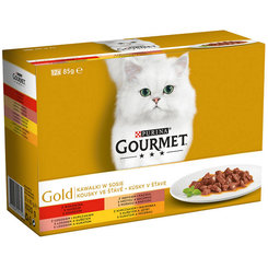 GOURMET GOLD Multipack hovädzie, morka, losos, kura konzervy pre mačky 12x85g