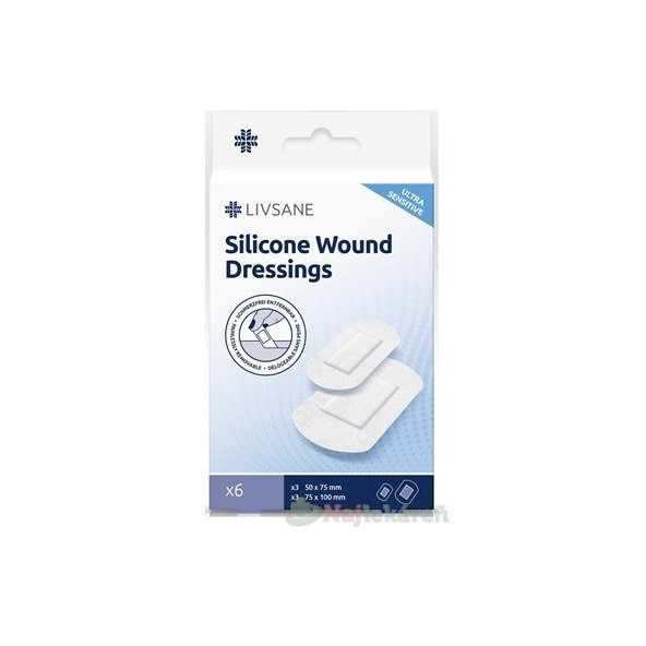 LIVSANE Silikónové náplasti ULTRA SENSITIVE na citlivú pokožku, 2 rozmery, 6 ks