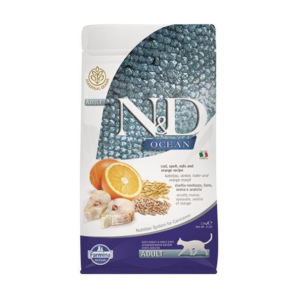 Farmina N&D cat OCEAN (AG) adult, codfish, spelt, oats & orange granule pre mačky 1,5kg