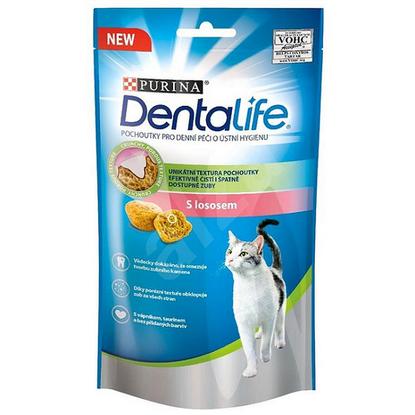 Maškrta DentaLife s lososom pre mačky 8x40g
