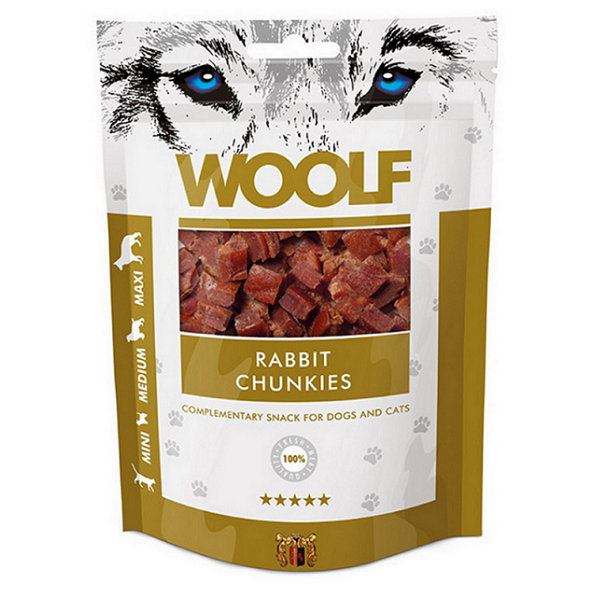 Maškrta Woolf Dog/Cat kocky z králika pre psy a mačky 100g