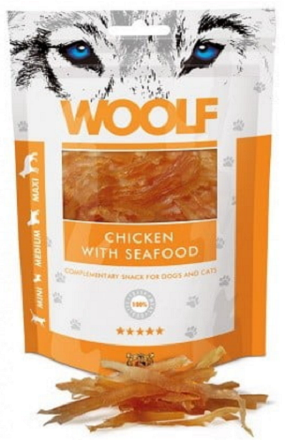 E-shop Maškrta Woolf Dog/Cat kuracie s príchuťou morských plodov pre psy a mačky 100g