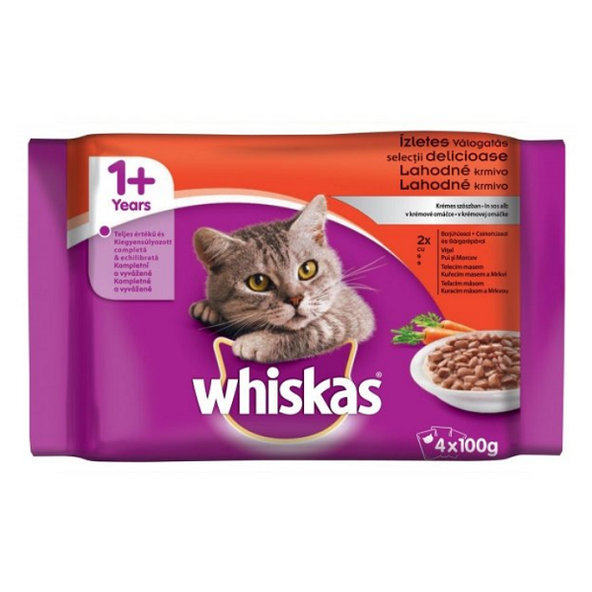 WHISKAS cat mäsový výber kura, hovädzie, morka, jahňa v šťave kapsičky pre mačky 4x85g