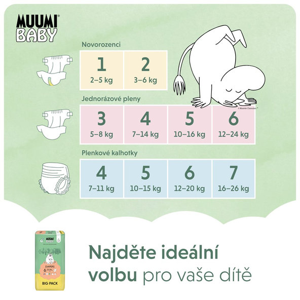 MUUMI Plienky jednorázové 6 Junior 12-24kg Big Pack 54ks Baby