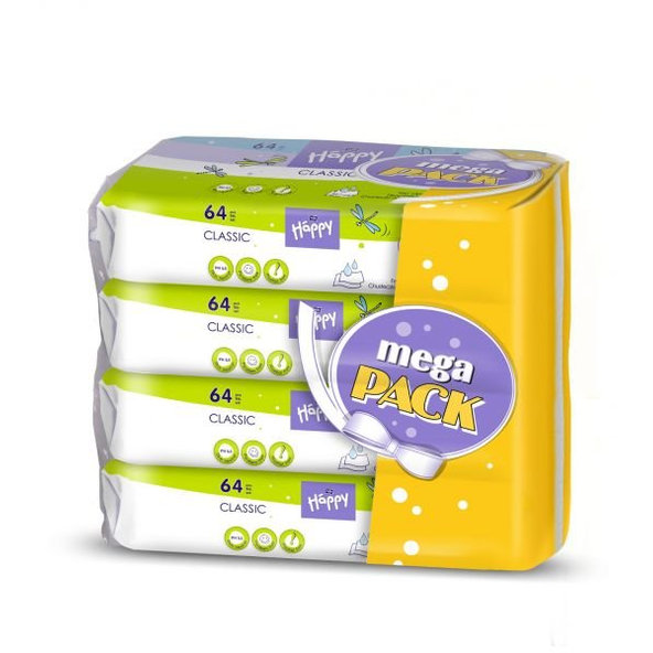 4x BELLA HAPPY BABY Classic 64 ks - vlhčené ubrousky