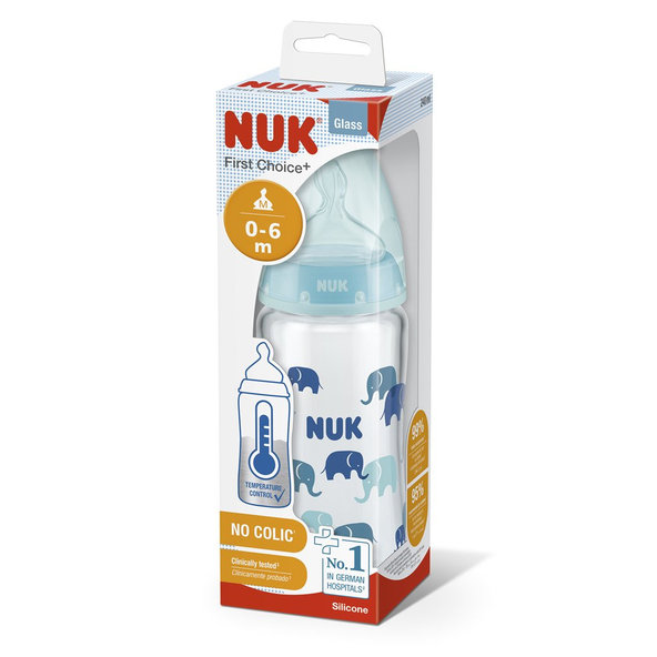 NUK FC+ Fľaša sklenená s kontrolou teploty 240 ml - modrá