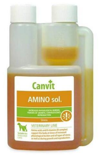 E-shop Canvit AMINO zmes vitamínov, aminokyselín a glukózy v roztoku pre psy a mačky 250ml