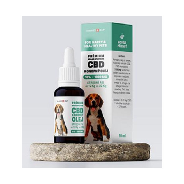 Olej konopný CBD 10% 10ml (270 kvapiek) pre stredné psy od 12kg do 22kg