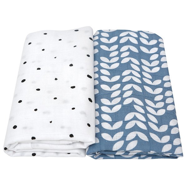 E-shop MOTHERHOOD Prikrývka a zavinovačka bavlnená mušelínová Premium 2 ks Blue Classics 100x120 cm