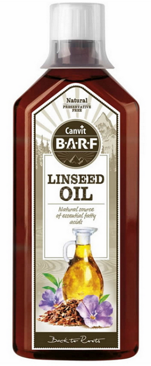 E-shop Canvit BARF Linseed Oil ľanový olej na podporu zdravého trávenia a kože pre psov 500ml