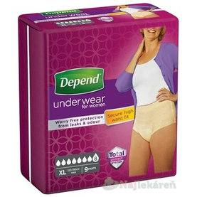 DEPEND SUPER XL pre ženy naťahovacie nohavičky, obvod bokov 120-150cm, 9ks