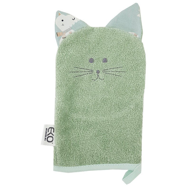 E-shop EKO Žinka bavlnená s uškami Cat Olive green 20x15 cm