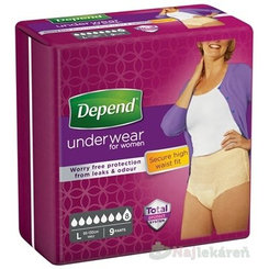 DEPEND SUPER L pre ženy naťahovacie nohavičky, obvod bokov 95-130cm, 9ks