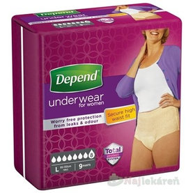 DEPEND SUPER L pre ženy naťahovacie nohavičky, obvod bokov 95-130cm, 9ks