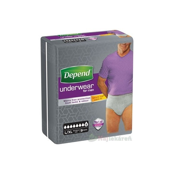 DEPEND SUPER L/XL pre mužov naťahovacie nohavičky, obvod bokov 95-150cm,9ks