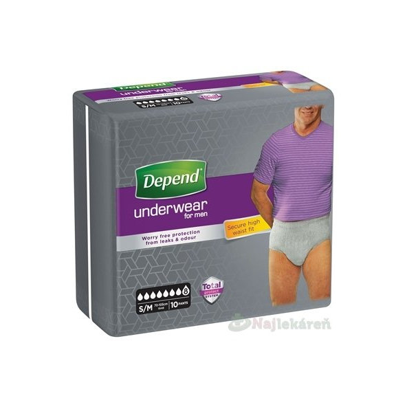 DEPEND SUPER S/M pre mužov naťahovacie nohavičky, obvod bokov 70-105cm, 10ks