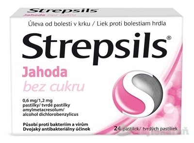 E-shop Strepsils Jahoda bez cukru na bolesť hrdla 24 pastiliek