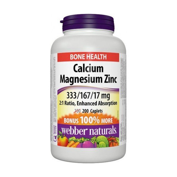 Webber Naturals Vápnik+ Horčík+ Zinok  BONUS 333/166 mg 200cps