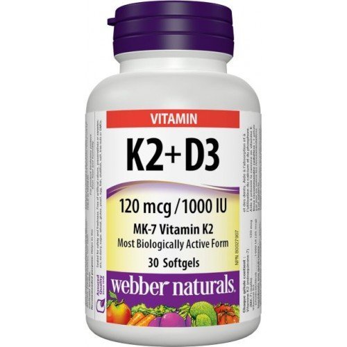 E-shop Webber Naturals Vitamín K2 120 mcg + D3 1000 IU 30 kapsúl