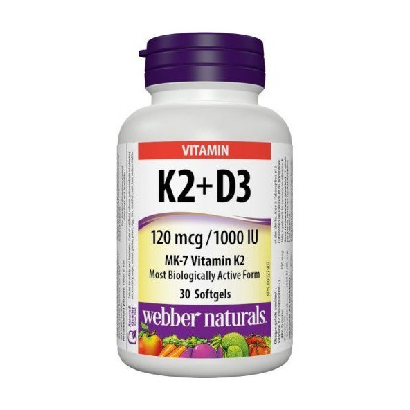 Webber Naturals Vitamín K2 120 mcg + D3 1000 IU 30 kapsúl