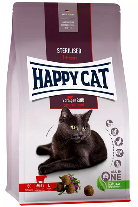 E-shop Happy Cat SUPREME - Sterilised Voralpen-Rind/Hovädzie granule pre kastrované mačky 1,3kg