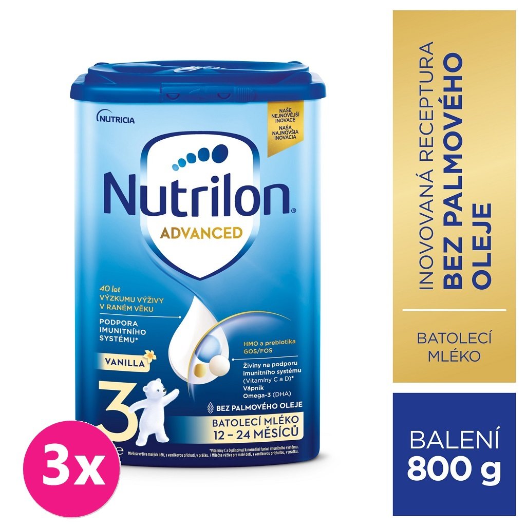 E-shop 3x NUTRILON 3 Vanilla batoľacie mlieko 800 g, 12+
