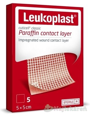 E-shop LEUKOPLAST CUTICELL CLASSIC krytie na rany s parafínovou kontaktnou vrstvou, sterilné, 5x5 cm, 5 ks