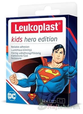 E-shop LEUKOPLAST KIDS HERO SUPERMAN náplasť na rany, 2 veľkosti 12 ks