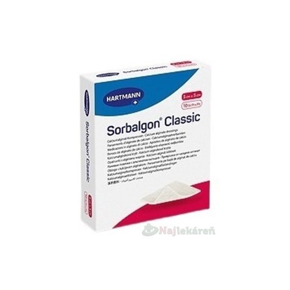 Sorbalgon Classic krytie kalciumalginátové, 5x5 cm, 10 ks