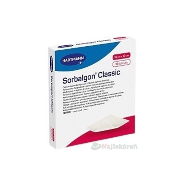 Sorbalgon Classic krytie kalciumalginátové, 10x10 cm, 10 ks