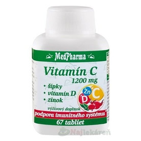 Medpharma Vitamín C 1200mg  - šípky, vit. D, zinok, 67 tabliet