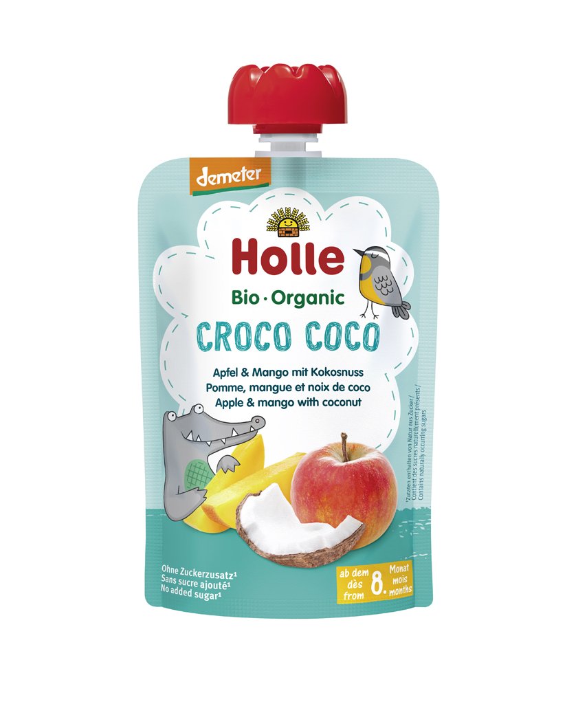 E-shop 3x HOLLE Croco Coco Bio ovocné pyré jablko, mango, kokos, 100 g (8 m+)