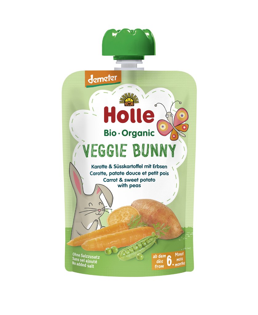 E-shop 3x HOLLE Veggie Bunny Bio pyré mrkva, sladké zemiaky a hrášok, 100 g (6 m+)