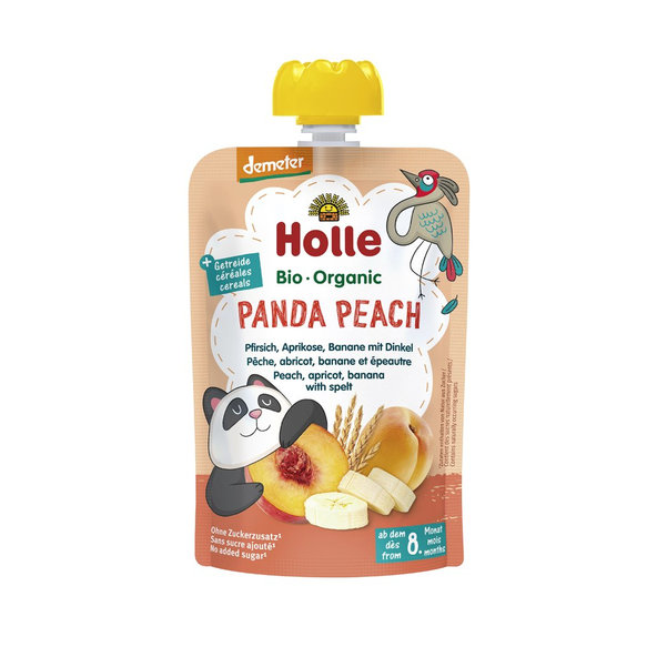 6x HOLLE Panda Peach Bio pyré broskyňa marhuľa banán špalda 100 g (8+)