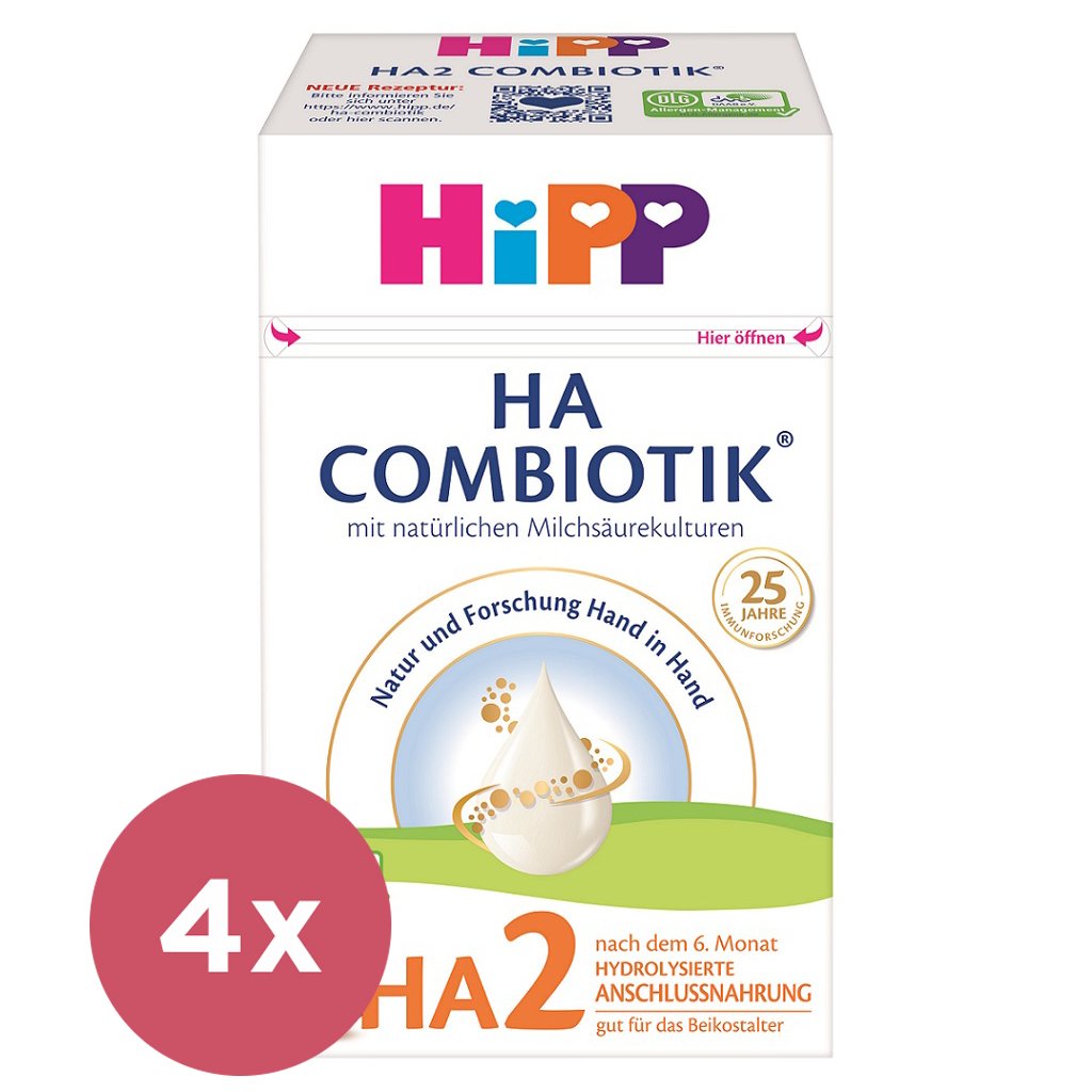E-shop 4x HiPP Výživa následná dojčenská mliečna HA 2 Combiotik® 600 g, od uk. 6. mesiaca