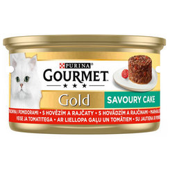 GOURMET GOLD Savoury Cake s hovädzím a rajčinou konzervy pre mačky 12x85g