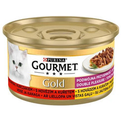 GOURMET GOLD cat hovädzie & kura kúsky šťava konzervy pre mačky 12x85g