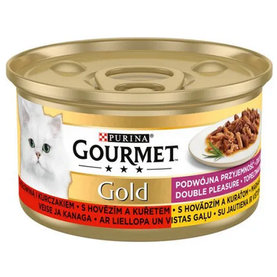 GOURMET GOLD cat hovädzie & kura kúsky šťava konzervy pre mačky 12x85g