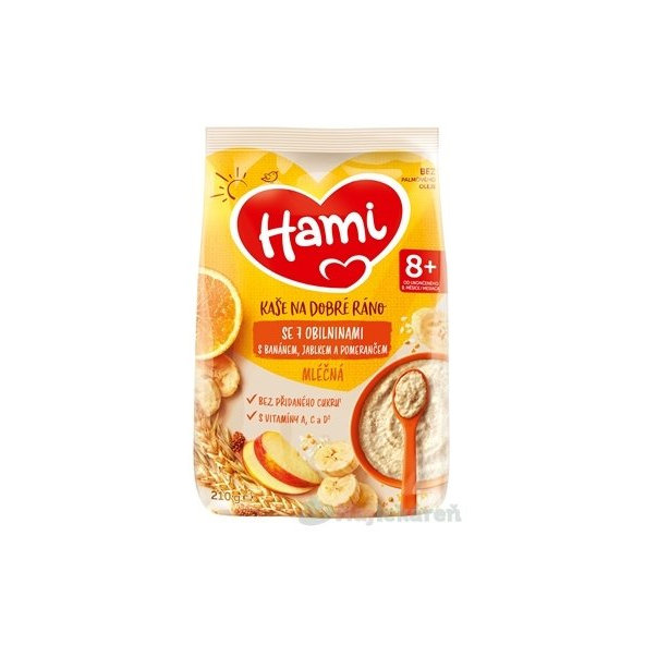 Hami mliečna kaša so 7 obilninami na dobré ráno s banánom, jablkom a pomarančom (od 8.mesiaca) 210 g
