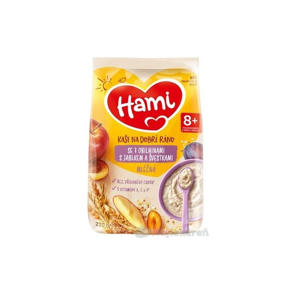Hami mliečna kaša so 7 obilninami na dobré ráno s jablkom a slivkami (od ukonč. 8. mesiaca) 210 g