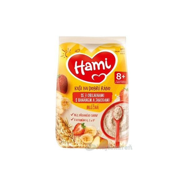 Hami mliečna kaša so 7 obilninami na dobré ráno s banánom a jahodami (od ukonč. 8. mesiaca) 210 g