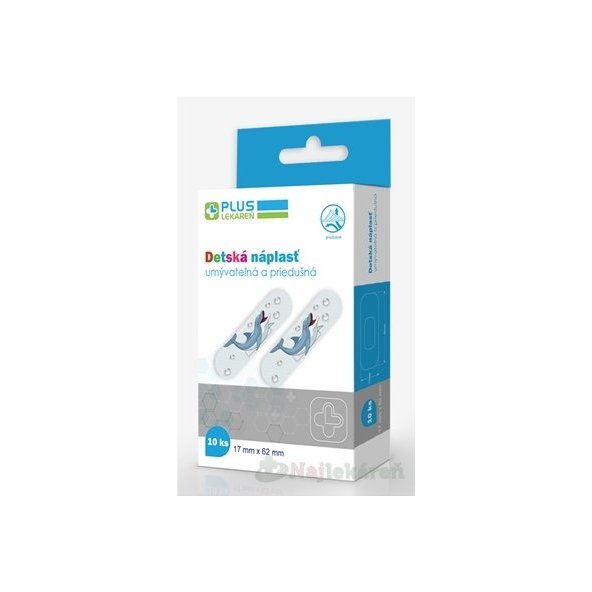 PLUS LEKÁREŇ Náplasť detská jemná, priedušná, umývateľná, 17 x 62 mm, 10 ks