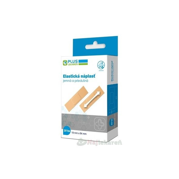PLUS LEKÁREŇ Náplasť elastická jemná, priedušná, 19 x 64 mm, 10 ks