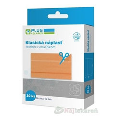 PLUS LEKÁREŇ Náplasť klasická textilná s vankúšikom, 6 x10 cm, 10 ks
