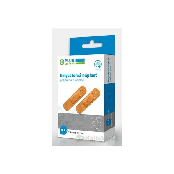 PLUS LEKÁREŇ Náplasť umývateľná priedušná a odolná, 19 x 72 mm, 20 ks