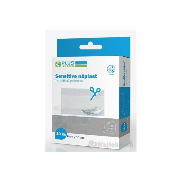 PLUS LEKÁREŇ Náplasť sensitive na citlivú pokožku 6 x 10 cm, 10 ks