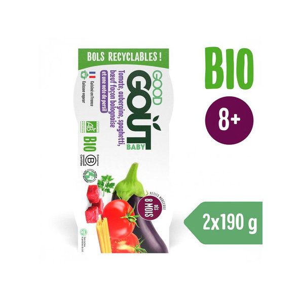 6x GOOD GOUT BIO Špagety s baklažánom a hovädzím mäsom (2x190 g), 8m+