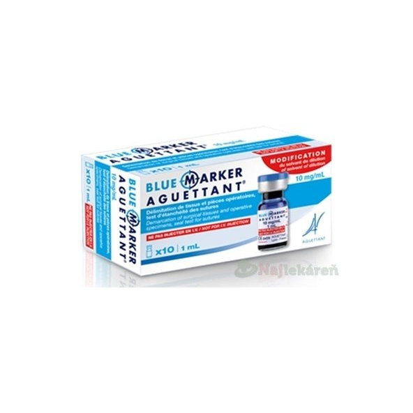 BLUE MARKER AGUETTANT 10 mg/mL roztok na označenie operovaných tkanív a vzoriek 10x1 ml